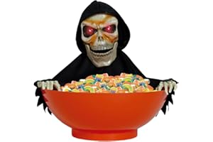 FIESTAS GUIRCA | Ciotola Scheletro con Luce, Suono e Movimento (24x23 cm) - Decorazione da Tavola Riutilizzabile per Feste di Halloween e Celebrazioni di Terrore - Atmosfere Inquietanti - Arancione