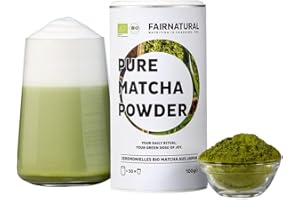 FAIRNATURAL® Zeremonielles Bio Matcha Pulver aus Japan höchster Qualitätsstufe [100g] - Premium Matchapowder 100% Rein - Originales & Veganes Matchapulver für Matcha Latte, Kuchen & Matcha Grün-Tee