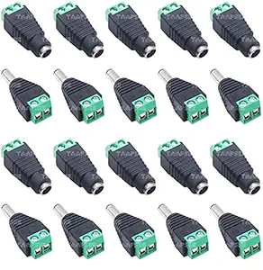Taapsee 10 x Male + 10 x Female 12V DC Power Connector 5.5mm x 2.1mm 24V Power Jack Socket for Led Strip CCTV Security Camera Cable Wire Ends 20Pcs Plug Barrel Adapter
