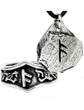 Unisex Wikinger Runen Anhänger und Passender Verstellbarer Runen Ring Geschenkset