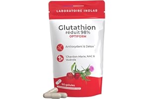 Glutathion 400mg + NAC, Chardon Marie et Acérola Bio - ASSIMILATION grâce aux Gélules GASTRO RESISTANTES- Glutathion à Bio Fermentation Naturelle - Détox, Immunité -OPTIFORM
