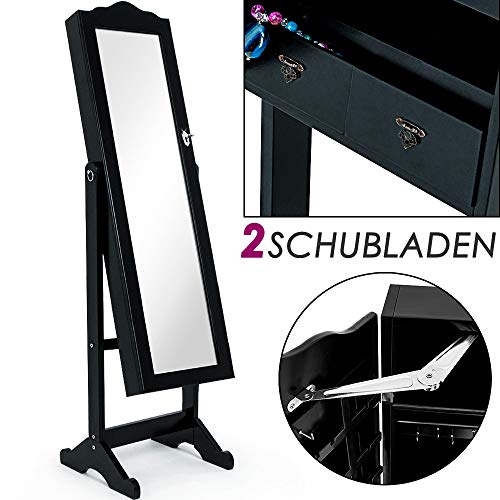 Deuba-Armoire--Bijoux-Moderne-avec-Miroir-et-tiroirs-Blanc-ou-Noir-Rangement-Accessoires