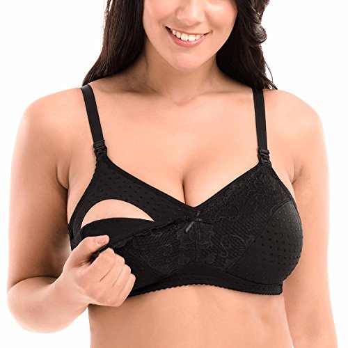 La Isla Women's Lace Full Figure Wire Free Nursing Breastfeeding Maternity Bra Black 36 F