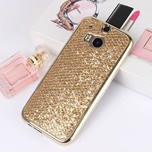 HTC ONE M8 Hülle,HTC ONE M8 Case,HTC ONE M8 Glitzer Hülle,Ukayfe Glitzer Schutzhülle Bling Strass Diamant TPU Silikon Hülle für HTC ONE M8 Weiche TPU Abdeckung Schutzhülle Kratzfeste Überzug Rahmen TPU Handyhülle Handytasche Metallic Bumper Chrom Cover Schutzhülle Etui Bumper für HTC ONE M8 Case – Gold - 2