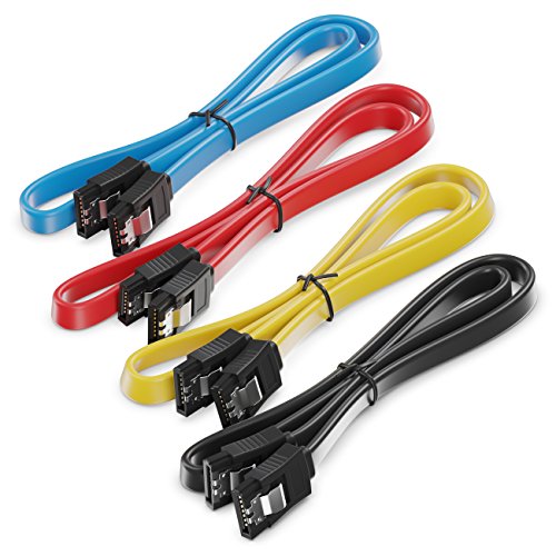 SET – 4x deleyCON [0,5m] S-ATA 3 Kabel – PREMIUM SATA 3 HDD / SSD Datenkabel mit Clip – 2x Stecker gerade – bis 6 Gbit/s – Länge: 50cm / Farbe: Gelb/Rot/Blau/Schwarz - 4