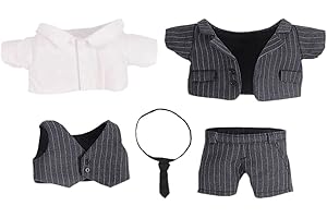 niannyyhouse Set da 5 pezzi di vestiti per bambole di peluche, cappotto, camicia, gilet, cravatta e pantaloni, set da 5 pezzi (nero, 20 cm)