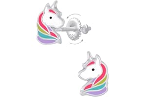 La Rosa Princesa Boucles d'oreilles licorne pour enfants en argent sterling 925 – Fermeture à vis Diva Cadeau d'anniversaire Pour Les Filles