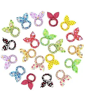 Drishti Fancy Rabbit Ears Multicolour Ponytail Rubber small size for Kids And Girls Pack of 24 pcs