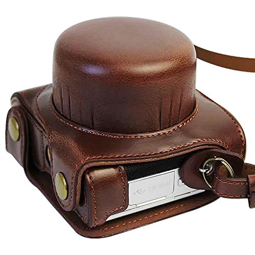 First2savvv XJD-J5-HH10 brun fonc   Qualit   sup  rieure PU cuir   tui housse appareil photo num  rique pour Nikon 1 J5 with 10-30mm LENS