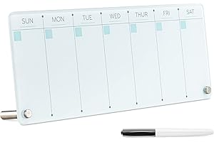 Navaris Weekly Whiteboard Planner - Small Dry Erase Glass Whiteboard for Office Desk - Days of Week to-Do Schedule Board - Approx. 40x15cm - Squares