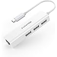 LENTION USB C to 3 USB 2.0 Ports Hub with RJ45 Ethernet LAN Adapter Compatible 2023-2016 MacBook Pro 13/15/16, New Mac Air, MacBook 12, Surface Pro 7/Book 2/Go, Chromebook, More (CB-UC2.0, White)