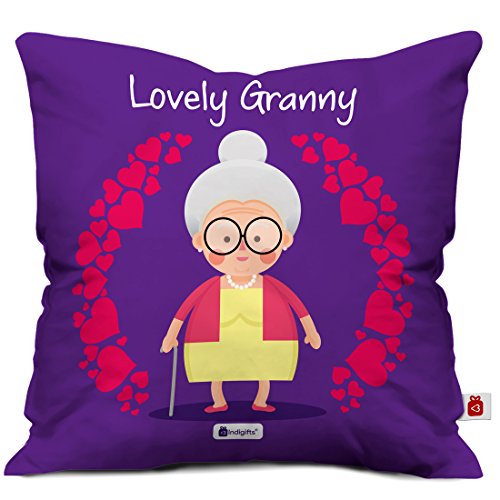 Indigifts Grandparents Special Caring Grandma Violet Cushion Cover 12x12 inch with Filler - Gift for Grandmother-Grandma-Dadi-Birthday-Anniversary