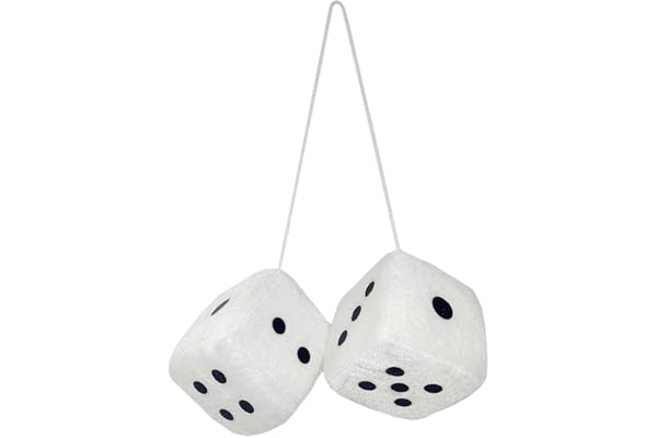Paire de Dés en Peluche à Suspendre - Décoration Intérieure pour Voiture, Remorque, Camion - Pendentif Rétro Carré (Blanc)