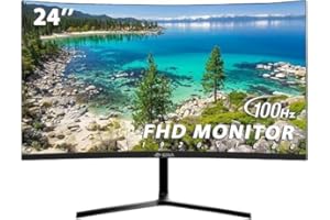 CRUA 24 Inch Curved Monitor, FHD 1080P, 100Hz, 99% sRGB, Frameless Design, Blue Light Filter, HDMI & VGA, Eye-Care PC Monitor for Home Office & Gaming – Black