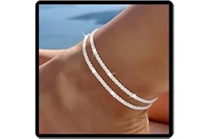Yeesabella Anklets for Women, Dainty Layered Waterproof Anklet, Beaded Rope Link Beach Ankle Bracelets Anklet Set for Women