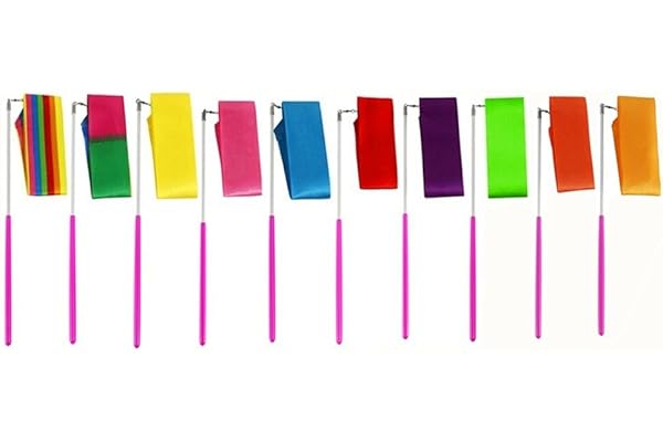 MUROAD 10 Pièces 2 mètres Gym Fitness Rubans de Gymnastique Rythmiques, Danse Tige De Streamer Baton Tournoyant Art Rubans pour Enfants,10 Couleurs