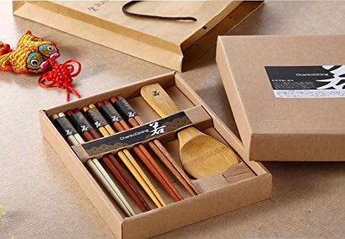 LYD KOMB Five Pairs of Chopsticks Wooden Japanese Chopsticks 5pairs Red Cherry Blossoms One Spoon With The Gift Box for chopsticks gift set (bule)