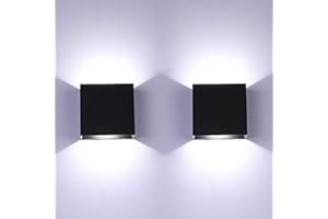 GLIGHONE Lightess 2 Pieces LED Wall Lights Indoor, Black Aluminium Wall Light Indoor, Up Down 6 W Modern Wall Light, LED Wall Lamp for Living Room, Bedroom, Hallway, Balcony, Staircase - Cool White 3000 K