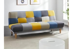 Vente-unique - Sofá Cama de 3 plazas de Tela MARDAG - Patchwork Gris, Azul, Amarillo