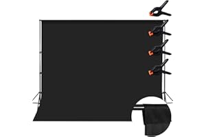 Wusboo Sfondo Nero Foto Video, 2M x 3M Telo Nero Fotografico, Telo Fotografico con 4 Pinze di Fissaggio Adatto per Fotografia, Streaming dal Vivo e Registrazioni Televisive