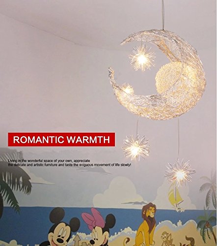 LONFENNER Creative Moon and Stars Pendelleuchte / Deckenleuchte Mond und Sterne, für Kinderzimmer, Wohnzimmer - 3