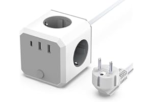 shefor Listwa zasilająca z USB, listwa zasilająca, kostka 7 w 1, z przełącznikiem, 4 gniazda wtykowe, 2 gniazda USB-A i 1 kabel typu C z kablem 1,8 m, do domu i biura - biała
