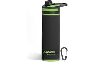 Purewell Gourde Filtrante Outdoor 500ml - Système Press & Drink Filtre 99,999% des Bactéries, Virus, Chlore & Odeurs - Capacité de Filtration 10000L pour Camping, Randonnée, Survie et Voyages