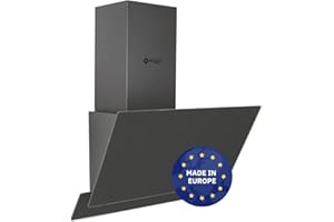 Wiggo Dunstabzugshaube 50cm kopffrei I Abluft Umluft Dunstabzug 300m³/h - LED Touch-Display 3 Stufen I Schräghaube inkl. Fettfilter & 2x Kohlefilter I Abzugshaube mit 2 teiliger Glasfront grau