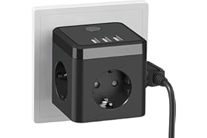 KEAGAR Listwa zasilająca z 3 gniazdami USB, wielokrotne gniazdko z ochroną przed przepięciem i ochroną przed dziećmi, listwa zasilająca PABANCE i kabel 1,5 m, biała 002-MF-Black-1