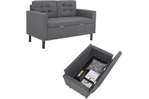 ‎MINGONE Mingone Sofa 2 Sitzer Sofa Couch Sessel Sofa mit Lehne mit Stauraum und Abnehmbarem Pull-Point Modern Design Kissen Leinen Loungesofa Dunkelgrau
