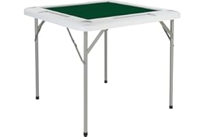 Bonnlo 35” Folding Mahjong Table, 4 Player Square Card Table with 4 Cup Holders&Chip Grooves, Poker Table for Blackjack, Texas, Board Game(91 x 91 x 73 cm)
