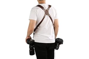 Gugxiom Double Camera Strap, Camera Shoulder Strap for Two Cameras, Adjustable Double Camera Strap Made of High Quality Leather, brown