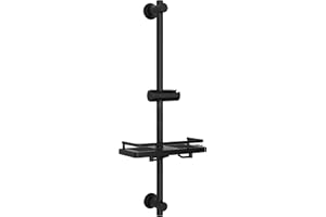 Görbach Barre de Douche 70cm avec Étagère en Acier Inoxydable, Noir Barre de Douche avec Support Pommeau de Douche et Support de Douche Muraux Réglable Variables