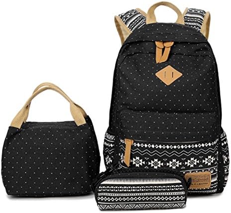 Canvas School Backpack Set for Teens Girls High School Laptop Bag Shoulder Daypack Handbag