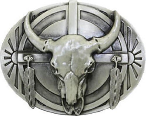 Bull Skull And Feathers Belt Buckle Native Western Eagle by Buckle