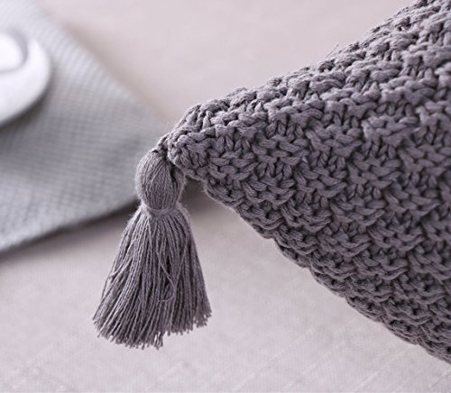 mixinni® Haus Dekor Kissenbezug Baumwolle Gestrickt Zierkissenbezug Dekorative Quadrat Sofa/Bett/Auto/Stuhl Dekokissen Bettkissen Quaste Stil Kissenhülle 45*45cm - 3