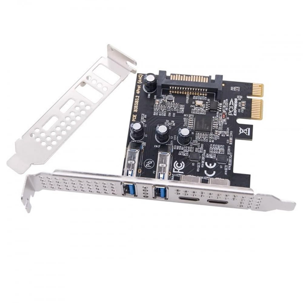 CY Card USB3.1 Gen1 5Gbps Dual Type-A & Type-C USB-C Female to PCI-E Express 1x Card Adapter uPD720201 with Low Profile Bracket
