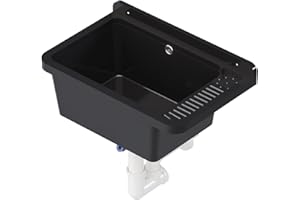QLS Ausgussbecken 50x34 cm aus Kunststoff mit Siphon Garage Werkstatt (Schwarz)