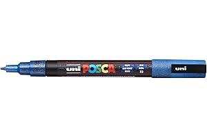 uni-ball Posca 186588 - Marqueur Pointe Fine PC - 3M, 0,9-1,3 mm, Bleu Foncé Pailleté