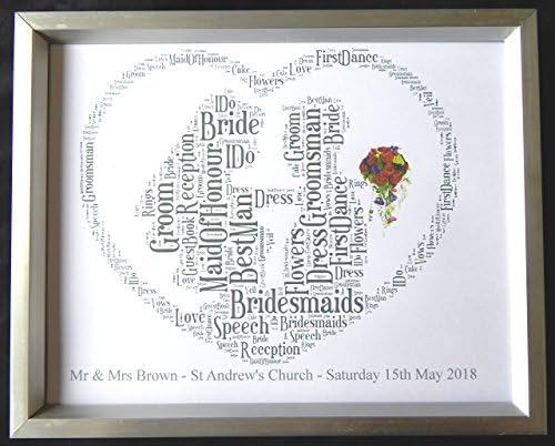 Personalised Wedding Bride & Groom Word Art (B) PRINT ONLY Will Fit any 8" x 10" Frame, Beautiful Unique Gift & Keepsake, Reduce Postage/Shipping on all Destinations
