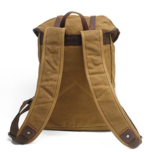 Y-DOUBLE Wasserdicht Wasserabweisend leinwand Fashion Segeltuch Leder Canvas Vintage-Stil Unisex Junge Reisetasche Wandertasche 15 inch Laptop Rucksack für Studenten Freizeit - 3