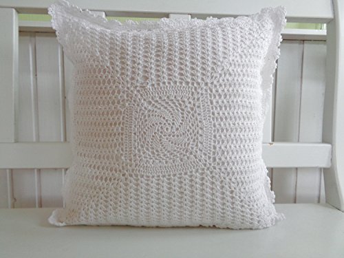 Kissen Weiß Häkelmuster 1 Großmutter Style Shabby Chic 40x40 ohne Füllung