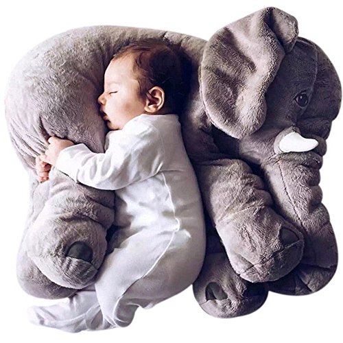 Elephant Soft Animal Plush Toy Baby Pillow, Cuddly Comfortable Boby Pillow Cushion Christmas gifts for your kids. (grey)