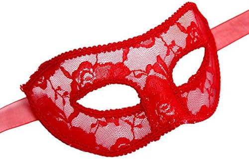 3Pack Mystery Lace Masquerade Mask Venetian Half Face Mask for Women in Ball Festival Holiday Halloween Costume Party (Red)