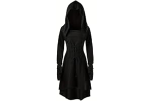 Hukermoon Renaissance Kostüm Damen Mittelalter Kleid mit Kapuze, Gothic Kleid Damen Retro Mittelalterliches Kostüm, Kapuzenkleid Mittelalter Damen für Halloween Karneval Cosplay Party
