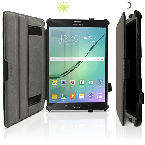 igadgitz Schwarz PU Ledertasche Hülle Cover für Samsung Galaxy Tab S2 8“ SM-T710 mit Multi-Winkel Betrachtungs + Auto Sleep/Wake + Handschlaufe + Displayschutzfolie - 3