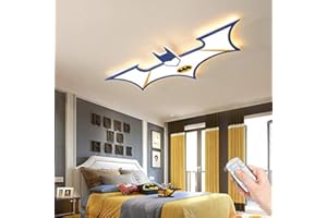 WJLL Moderne LED Deckenleuchte Kinderzimmer Cartoon Batman Deckenlampe Personalisierte Kinderaugen Schutz Lampe Mit Fernbedienung dimmbare Kronleuchter Geeignet für von Innenbeleuchtung,Blau