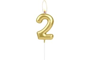 MCISKIN Sparkling Light Golden 2nd Birthday Number Candle, Golden Number 2 Cake Candle, Birthday Cake Topper Cupcake Girl Boy, Wedding Anniversary Decoration