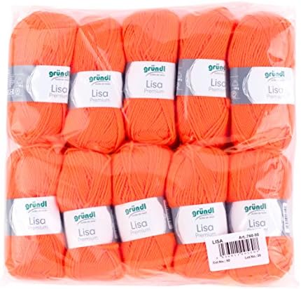 Grundl Lisa Premium uni 50g - neon orange 50 -Pack of 10OEKO-TEX STANDARD 100