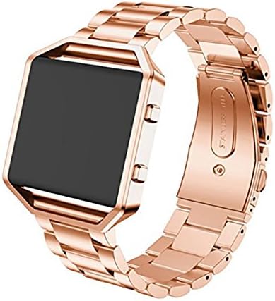 Fitbit Blaze Band, Stainless Steel Link Bracelet Watchband with Metal Frame Wrist Strap Band For Fitbit Blaze Smart Watch,Sport Edition (Rose Gold)